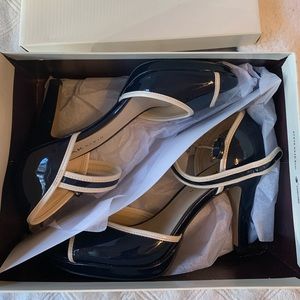 Dark navy and cream heels